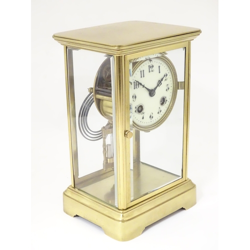 1405 - A French four glass and brass 8-day mantel clock stamped Japy Freres and H&H, striking on a gong and... 