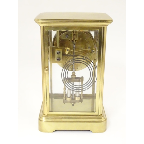 1405 - A French four glass and brass 8-day mantel clock stamped Japy Freres and H&H, striking on a gong and... 