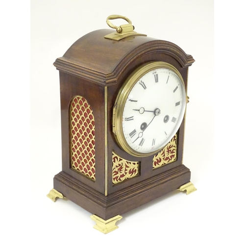 1406 - A 20thC small proportion mahogany bracket clock, in the Regency style, with white enamel dial and 8-... 