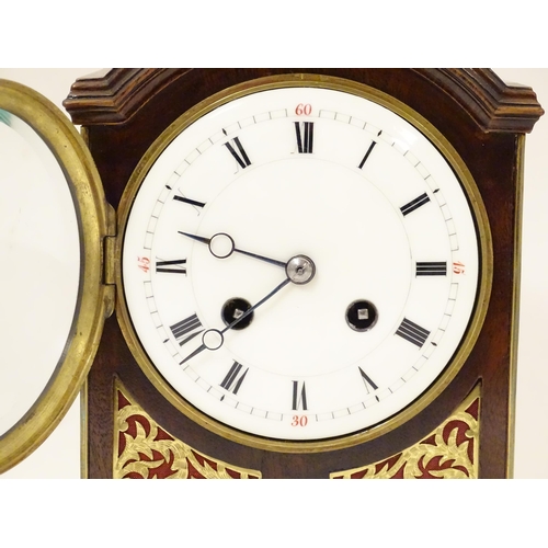 1406 - A 20thC small proportion mahogany bracket clock, in the Regency style, with white enamel dial and 8-... 