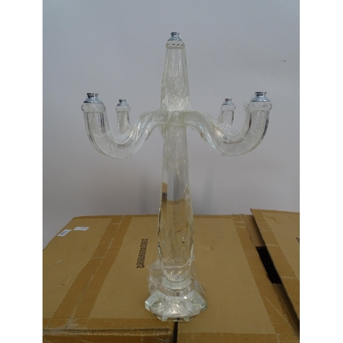 1328 - A pair of late 20thC cut glass table lamps, of candelabra form. Approximately 12