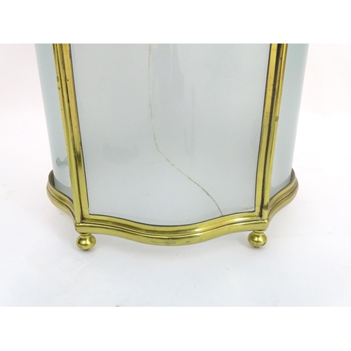 1330 - A 19thC brass hanging lantern and original bracket, the shade with five panels of frosted glass. App... 