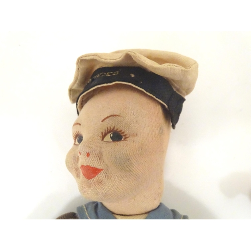 1301 - Toys: two Norah Wellings fabric dolls, one formed as a 'Jolly Boy' sailor of S.S. Orcades, each with... 