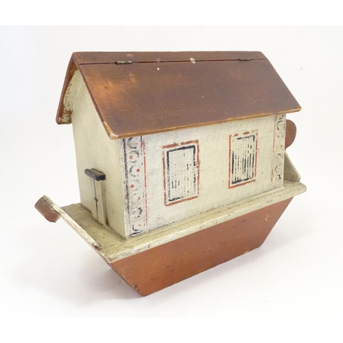 1314 - Toy: An early to mid 20thC hand made and hand painted model of Noah's Ark containing various carved ... 