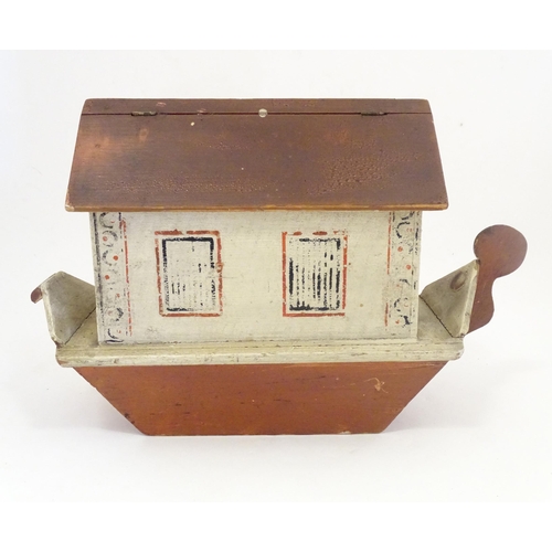 1314 - Toy: An early to mid 20thC hand made and hand painted model of Noah's Ark containing various carved ... 