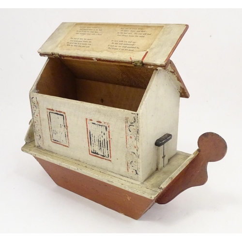 1314 - Toy: An early to mid 20thC hand made and hand painted model of Noah's Ark containing various carved ... 