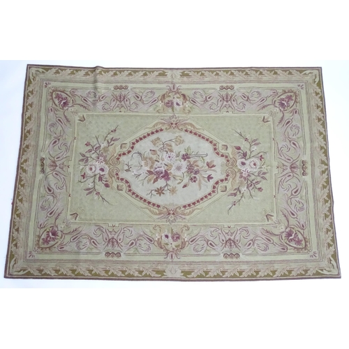 1392 - Carpets / Rugs :  Two Kashmiri rugs, one cream ground with beige, grey, green and pale pink floral a... 