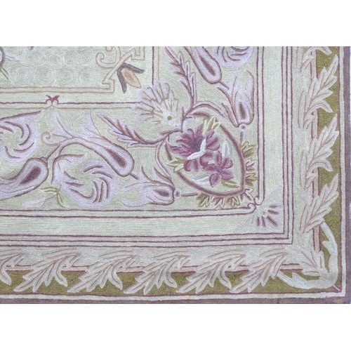 1392 - Carpets / Rugs :  Two Kashmiri rugs, one cream ground with beige, grey, green and pale pink floral a... 