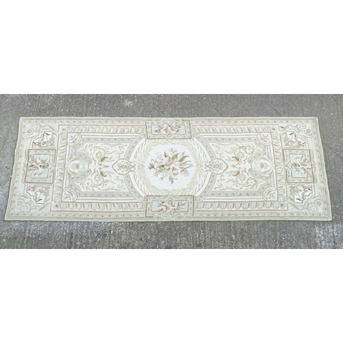 1392 - Carpets / Rugs :  Two Kashmiri rugs, one cream ground with beige, grey, green and pale pink floral a... 