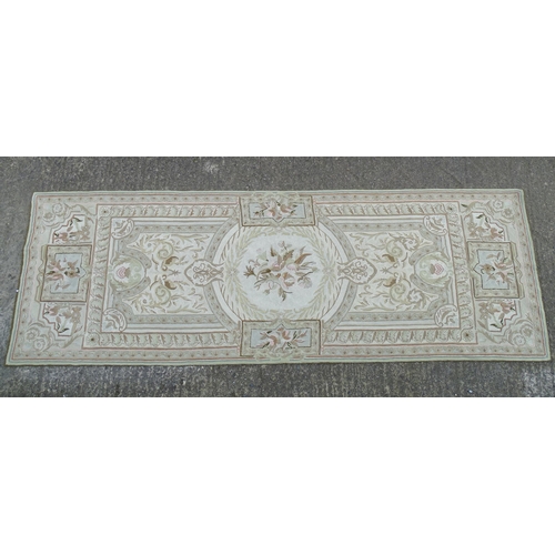 1392 - Carpets / Rugs :  Two Kashmiri rugs, one cream ground with beige, grey, green and pale pink floral a... 