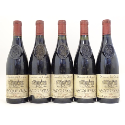 2151 - 5 bottles of Delas Freres Vacqueyras Domaines de Genets 1997 red wine, each 750ml (5)