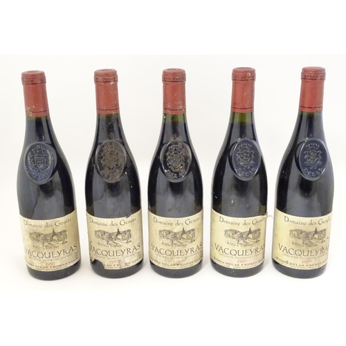 2151 - 5 bottles of Delas Freres Vacqueyras Domaines de Genets 1997 red wine, each 750ml (5)