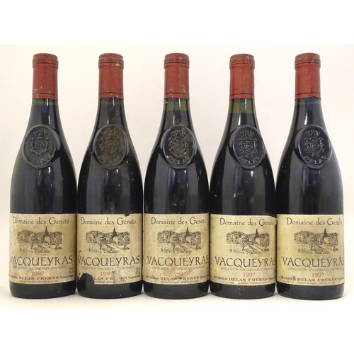 2151 - 5 bottles of Delas Freres Vacqueyras Domaines de Genets 1997 red wine, each 750ml (5)