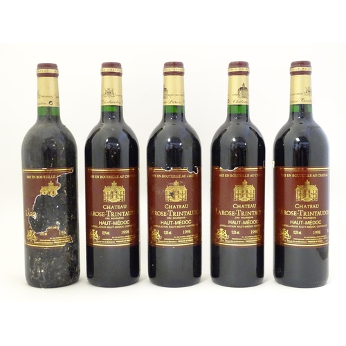 2152 - 5 bottles of Chateau Le Rose Trintaudon Haut Medoc 1998 red wine, each 750ml (5)