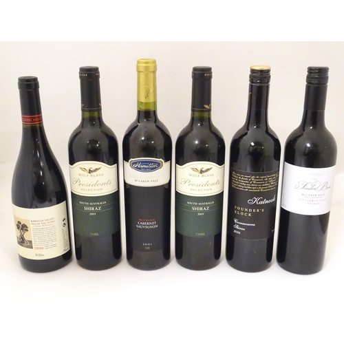 2168 - Six bottles of red wine, to include a Wolf Blass President's Selection 2005 Shiraz 75cl and a Rockba... 