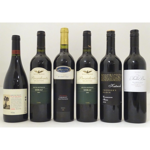 2168 - Six bottles of red wine, to include a Wolf Blass President's Selection 2005 Shiraz 75cl and a Rockba... 