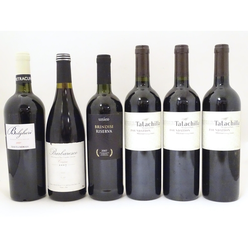 2172 - Six bottles of red wine, including three Tatachilla McLaren Vale 'Foundation' shiraz vintage 2001 75... 