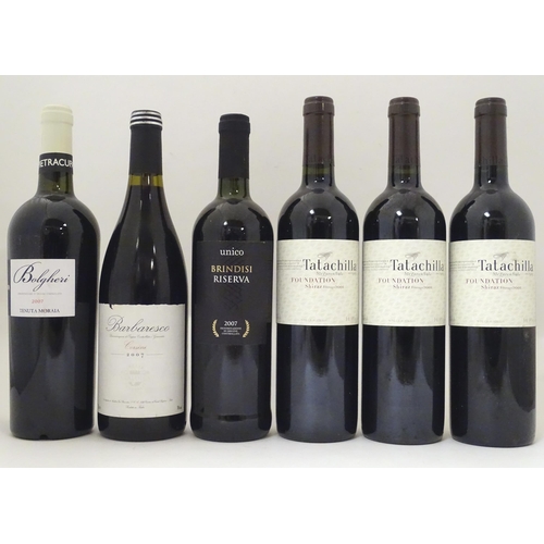 2172 - Six bottles of red wine, including three Tatachilla McLaren Vale 'Foundation' shiraz vintage 2001 75... 