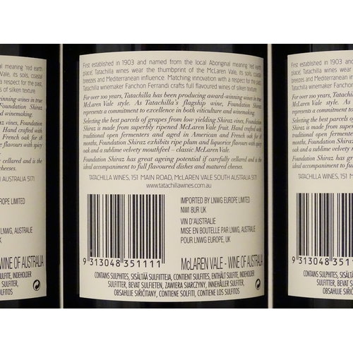 2172 - Six bottles of red wine, including three Tatachilla McLaren Vale 'Foundation' shiraz vintage 2001 75... 