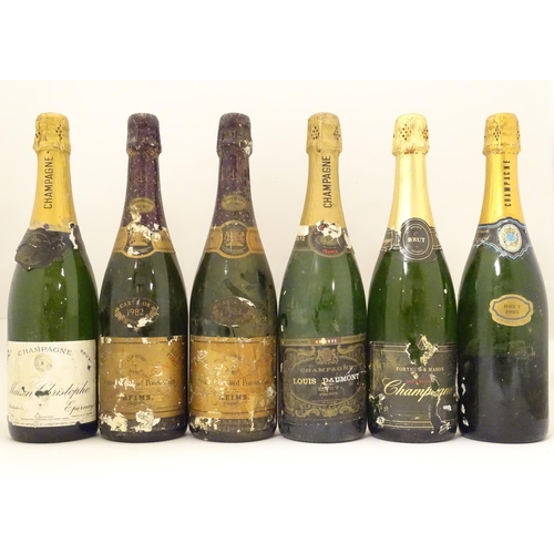 2176 - Six bottles of Champagne, including two Veuve Cliquot Ponsardin 1982 75cl, Maison Christophe and Lou... 