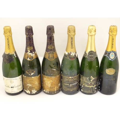 2176 - Six bottles of Champagne, including two Veuve Cliquot Ponsardin 1982 75cl, Maison Christophe and Lou... 