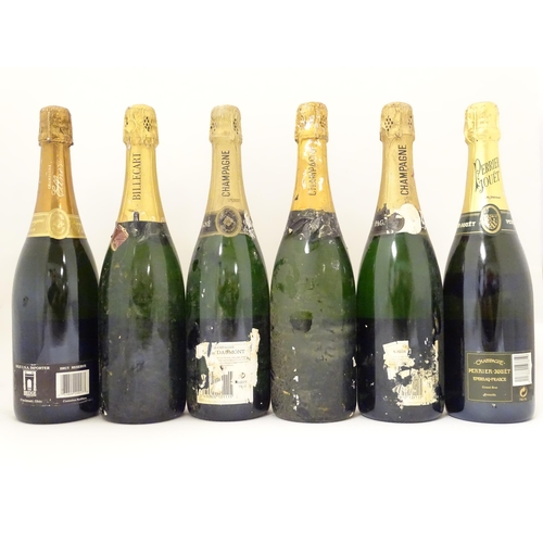 2177 - Six bottles of Champagne, to include Bilecart-Salmon 75cl, Ellner Epernay 75cl and Perrier-Jouet 75c... 