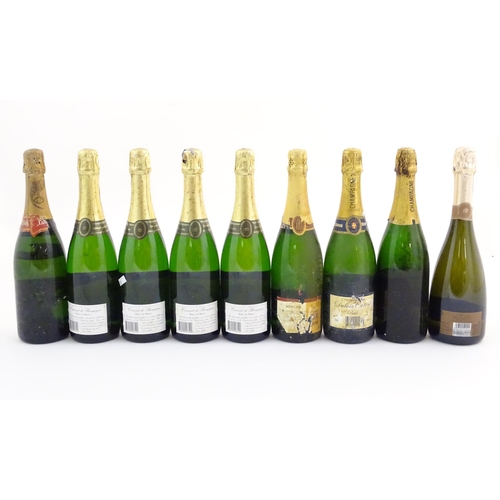 2179 - Nine bottles of Champagne, to include Dubois-Caron 75cl, Mercier 75cl and Cremant de Bourgogne 75cl ... 