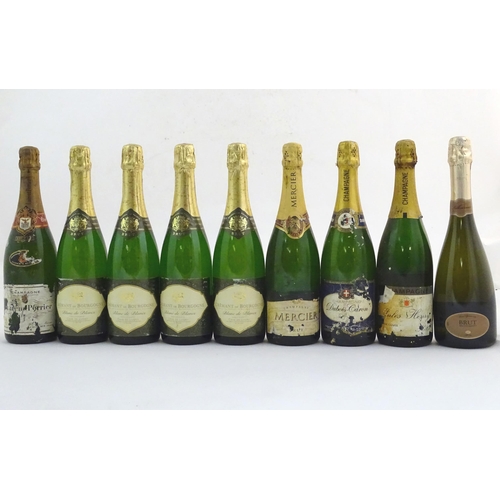 2179 - Nine bottles of Champagne, to include Dubois-Caron 75cl, Mercier 75cl and Cremant de Bourgogne 75cl ... 