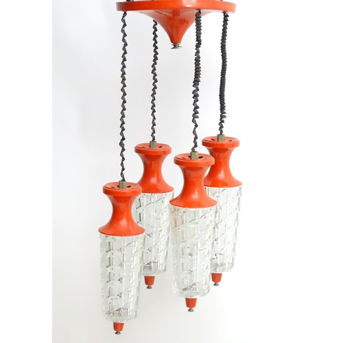 1347A - A vintage retro / midcentury ceiling light, the four pendant lamps with hobnail cut glass shades and... 