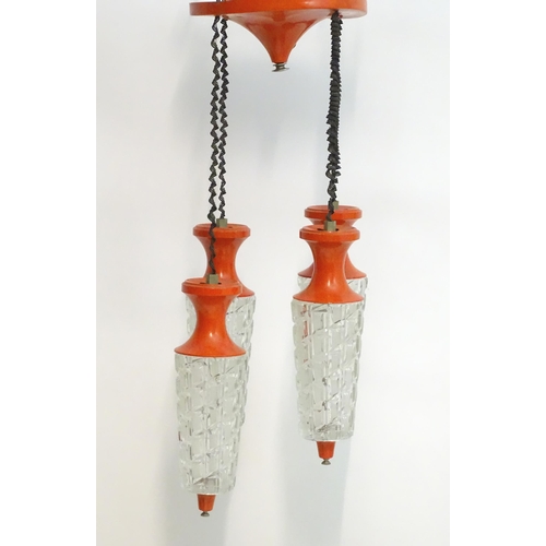 1347A - A vintage retro / midcentury ceiling light, the four pendant lamps with hobnail cut glass shades and... 