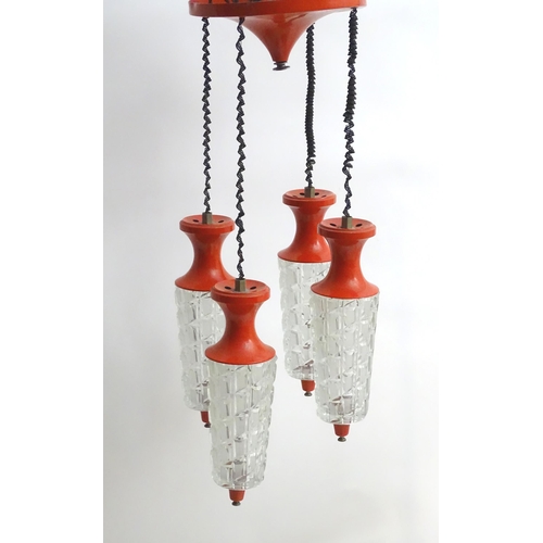 1347A - A vintage retro / midcentury ceiling light, the four pendant lamps with hobnail cut glass shades and... 