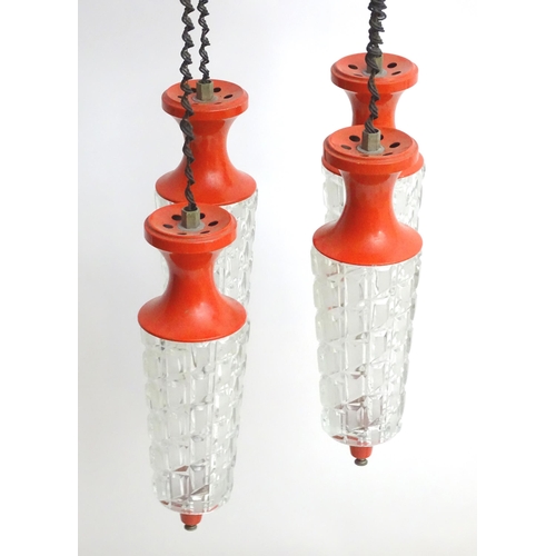 1347A - A vintage retro / midcentury ceiling light, the four pendant lamps with hobnail cut glass shades and... 