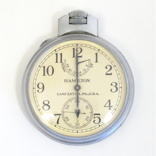 1401 - A Hamilton U.S. Navy Model 22 forty-eight hour metal cased chronometer deck watch. c.1942 The dial s... 