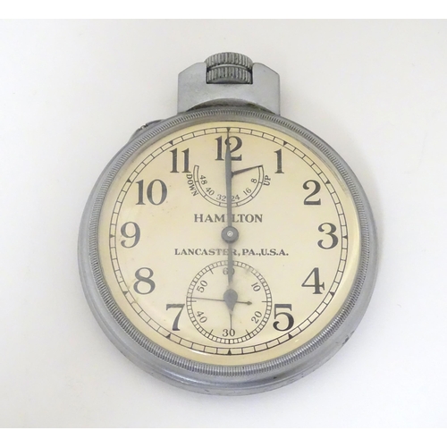 1401 - A Hamilton U.S. Navy Model 22 forty-eight hour metal cased chronometer deck watch. c.1942 The dial s... 