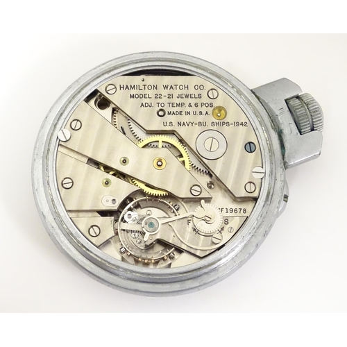 1401 - A Hamilton U.S. Navy Model 22 forty-eight hour metal cased chronometer deck watch. c.1942 The dial s... 