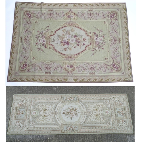 1392 - Carpets / Rugs :  Two Kashmiri rugs, one cream ground with beige, grey, green and pale pink floral a... 