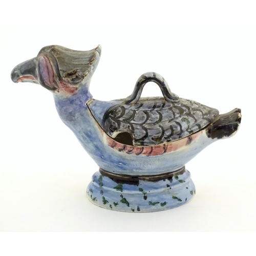 168A - A Continental pot and cover modelled as a stylised bird. Approx. 6 1/4