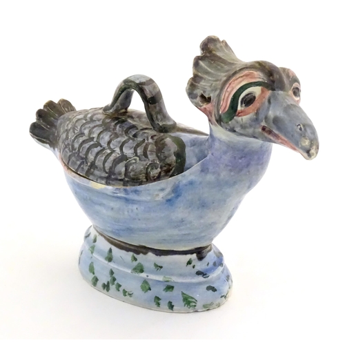 168A - A Continental pot and cover modelled as a stylised bird. Approx. 6 1/4