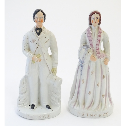 100 - A pair of Victorian Staffordshire pottery flat back figures depicting the Prince and Princess. Large... 