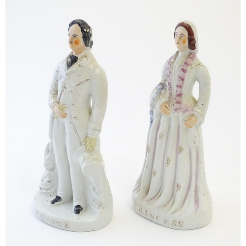 100 - A pair of Victorian Staffordshire pottery flat back figures depicting the Prince and Princess. Large... 