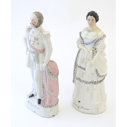 88 - A pair of large Victorian Staffordshire pottery flat back figures depicting the King of Prussia, and... 