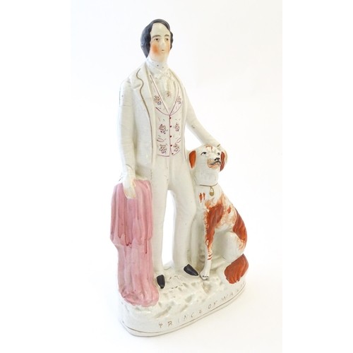 91 - A large Victorian Staffordshire pottery flat back figure depicting the Prince of Wales with a Spanie... 