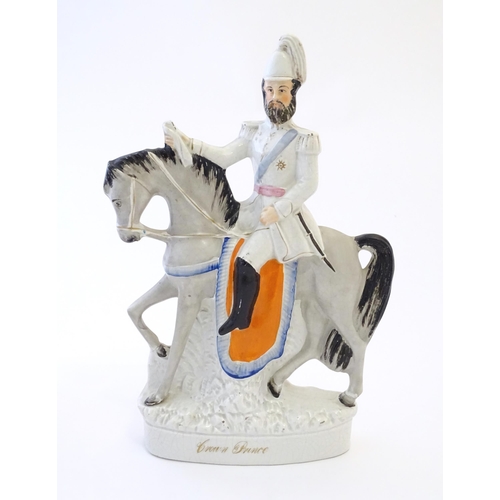 92 - A large Victorian Staffordshire pottery flat back figure depicting the Crown Prince on horseback. Ap... 