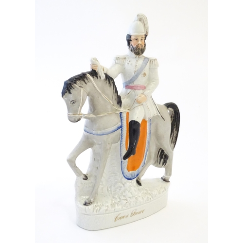 92 - A large Victorian Staffordshire pottery flat back figure depicting the Crown Prince on horseback. Ap... 