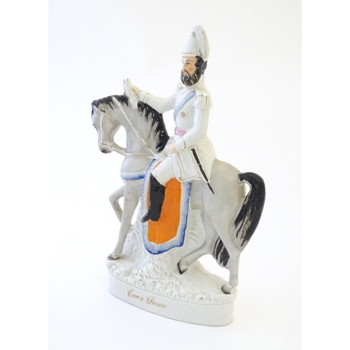 92 - A large Victorian Staffordshire pottery flat back figure depicting the Crown Prince on horseback. Ap... 