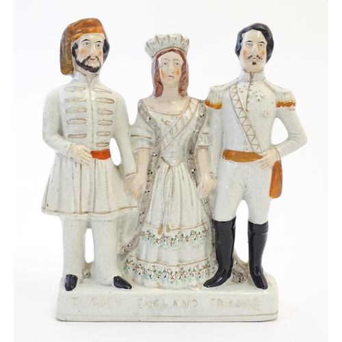 98 - A Victorian Staffordshire pottery flat back figural group Turkey, England, France, depicting Sultan ... 