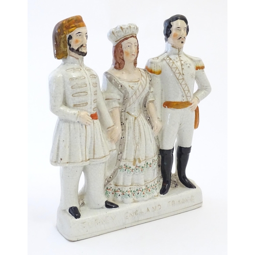 98 - A Victorian Staffordshire pottery flat back figural group Turkey, England, France, depicting Sultan ... 