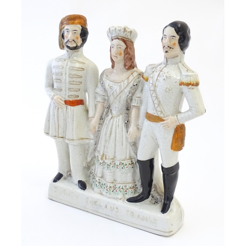 98 - A Victorian Staffordshire pottery flat back figural group Turkey, England, France, depicting Sultan ... 