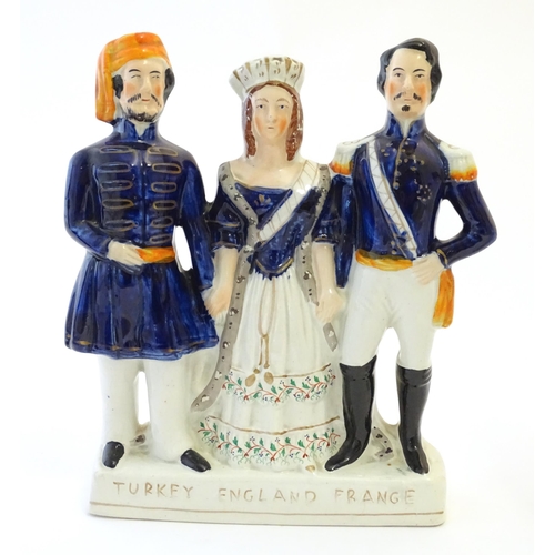 99 - A Victorian Staffordshire pottery flat back figural group Turkey, England, France, depicting Sultan ... 