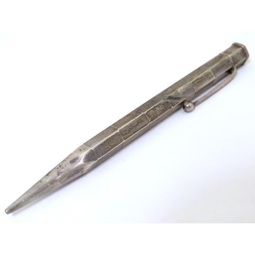 417 - 3 Propelling pencils : A Sterling silver pencil with engine turned decoration by Yard O Led, patent ... 